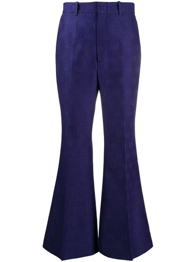 Gucci Gg Jacquard Kickflare Trousers In Blue