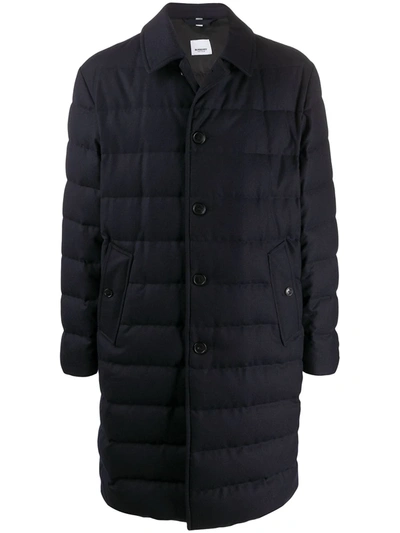 Burberry Single-breasted Padded Coat In Blue