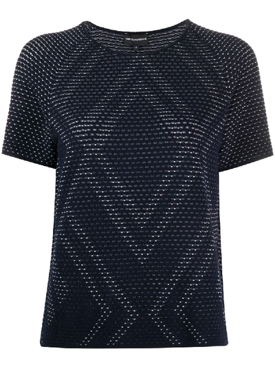Emporio Armani Perforated Knit Top In Blue
