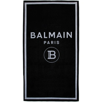 Balmain Logo Print Beach Towel In 010 Black