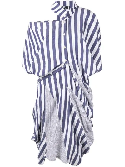 Dawei Striped Patchwork Dress In Blue