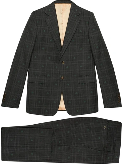 Gucci Checked Bee Embroidered London Suit In Grey