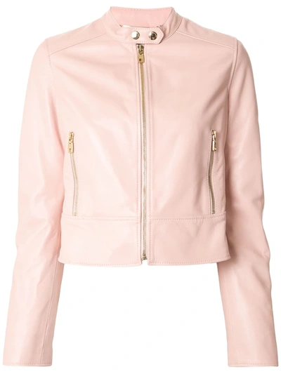 Dolce & Gabbana Cropped Leather Biker Jacket In Pink
