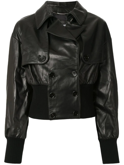 Dolce & Gabbana Double-breasted Leather Jacket In Black