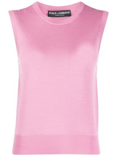 Dolce & Gabbana Knitted Sleeveless Top In Pink