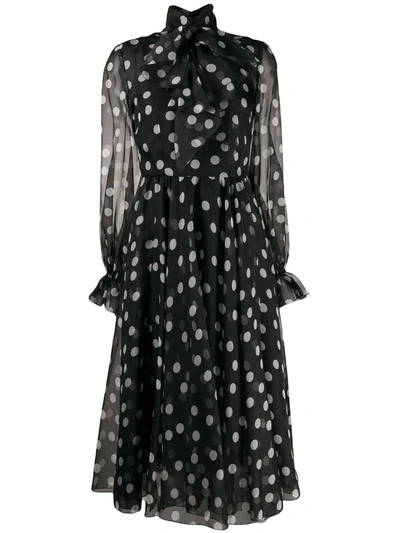 Dolce & Gabbana Polka-dot-print Organza Calf-length Dress In Black