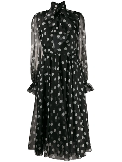 dolce and gabbana black polka dot dress Dolce & Gabbana Satin Midi Dress With Polka-dot Print And Corset Details
