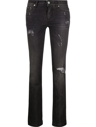 Dolce & Gabbana Ripped Slim-fit Jeans In Black