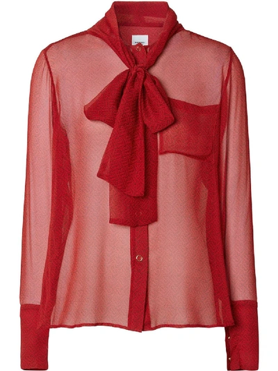 Burberry Monogram Sheer Pussybow Blouse In Red