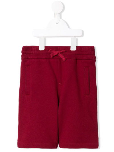 Dolce & Gabbana Jersey Bermuda Jogging Shorts With Logo Plaque In Red
