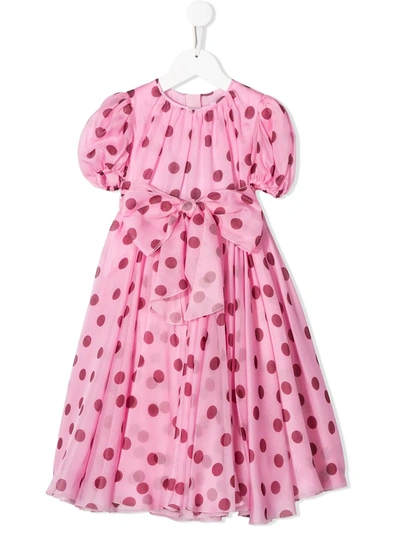 Dolce & Gabbana Kids' Flared Polka Dot Dress In Pink