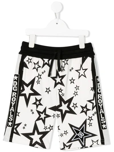Dolce & Gabbana Kids' Stars Print Cotton Sweat Shorts In White,black