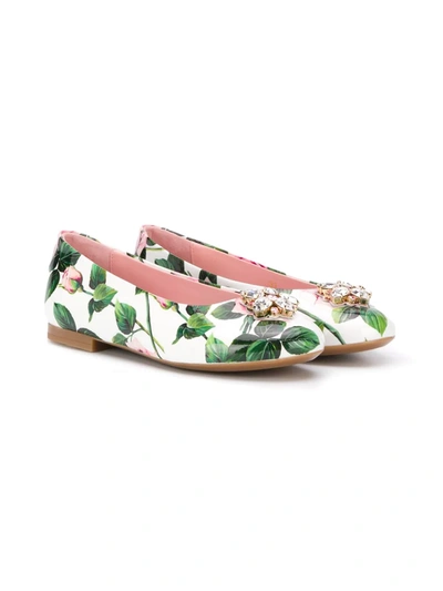 Dolce & Gabbana Kids' Floral-print Ballerina Flats In White