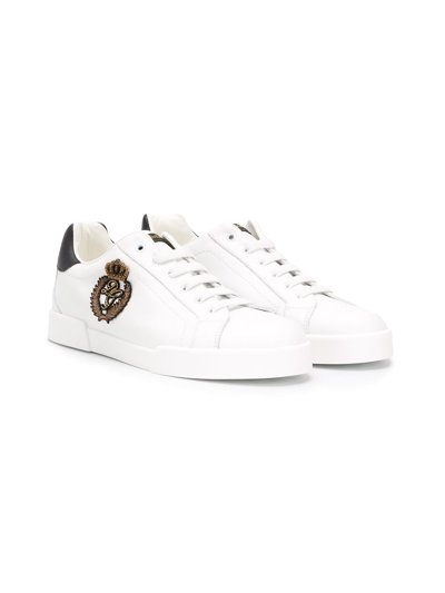 Dolce & Gabbana Kids' Portofino Light Sneakers With Logo Patch In French Wire In White/black
