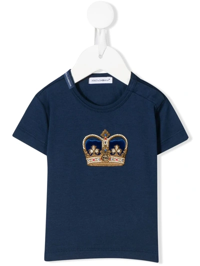 Dolce & Gabbana Babies' Crown Patch Crew Neck T-shirt In Blue