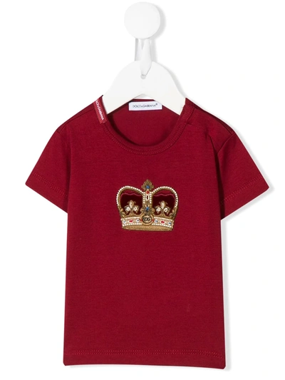 Dolce & Gabbana Babies' Crown Patch Crew Neck T-shirt In Red