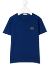 Dolce & Gabbana Kids' Logo Patch Crew Neck T-shirt In Blue