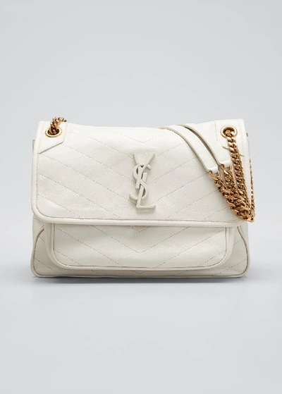 Saint Laurent Niki Medium Monogram Ysl Lamb Leather Shoulder Bag In White