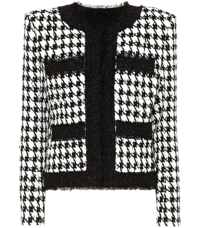 Balmain Houndstooth Cotton-blend Tweed Jacket In Black