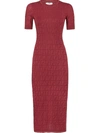 Fendi Ff Logo Jacquard Midi Sweater Dress In Burgundy