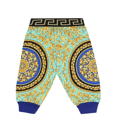 Versace Baby Printed Cotton Trackpants In Turquoise