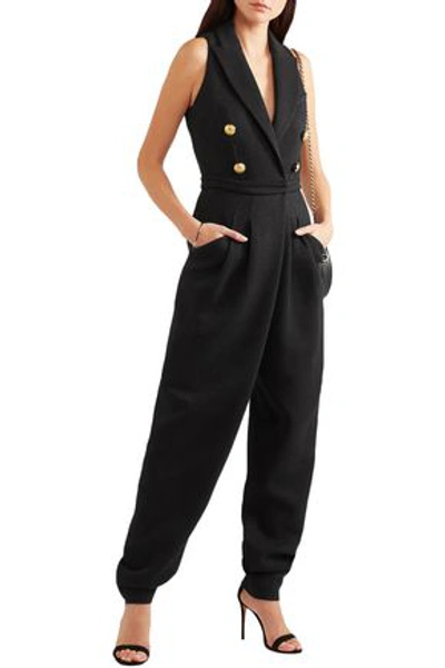 Balmain Wool-blend Crepe Jumpsuit In Black