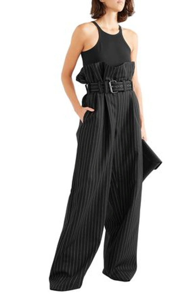 Gareth Pugh Belted Pinstriped Wool-blend Wide-leg Pants In Black