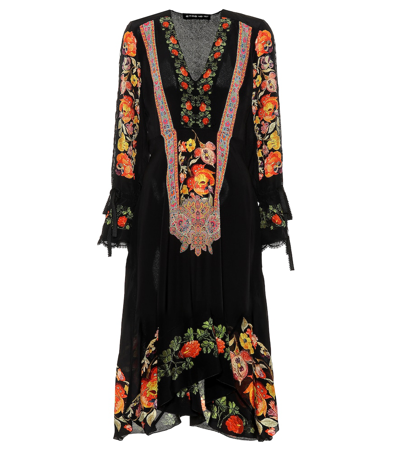 Etro Crochet-trimmed Printed Silk Crepe De Chine Dress In Black