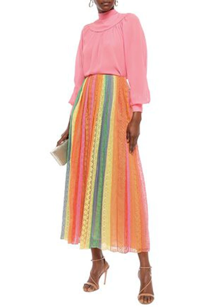 Valentino Pleated Striped Cotton-blend Lace Maxi Skirt In Multicolor