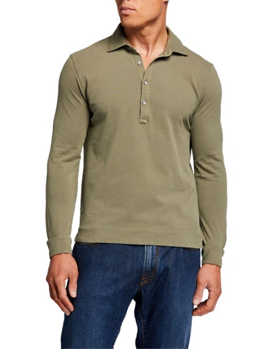 Boglioli Men's Long-sleeve Pique Polo Shirt In Green