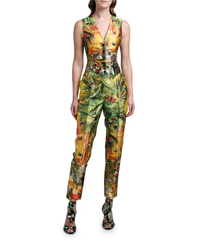 Dolce & Gabbana Five-button Jungle Print Vest In Multi