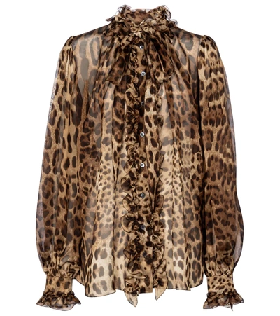 Dolce & Gabbana Leopard-print Silk Organza Blouse In Brown