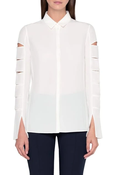 Akris Collared Button-down Blouse With Slit Sleeves In Jasmine