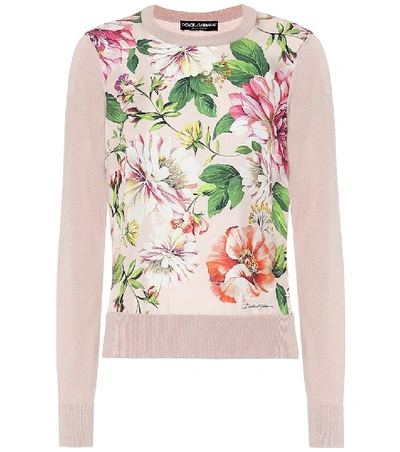 Dolce & Gabbana Floral Silk Panel Sweater In Pink