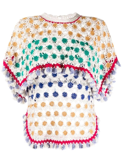 Isabel Marant Tassel Multicolor Crochet Sweater In White