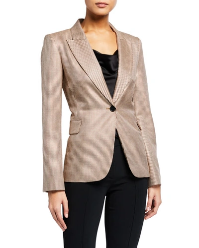 Adam Lippes Houndstooth Single-breasted Blazer In Brown/white