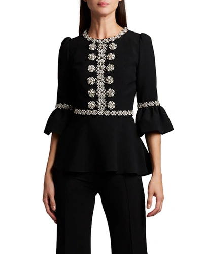Andrew Gn Embroidered Lace-up Blouse In Black/silver