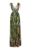 Dolce & Gabbana Jungle Print Silk Georgette Sleeveless Gown In Multicolour