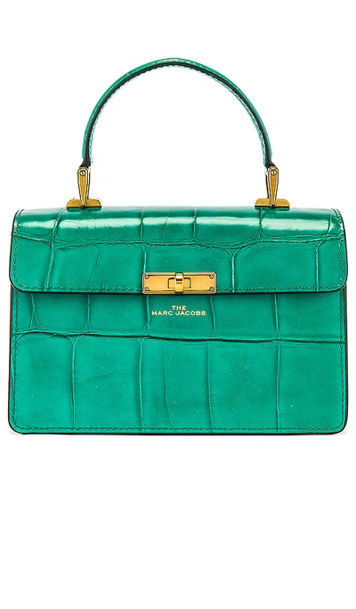 Marc Jacobs The Downtown Croc Embossed Green Cow Leather Handle Bag