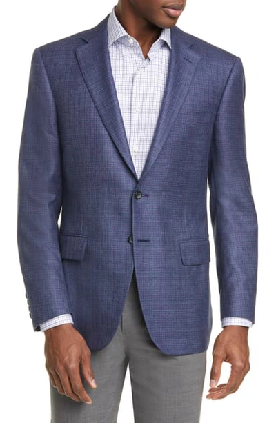 Canali Classic Fit Check Silk & Cashmere Sport Coat In Blue