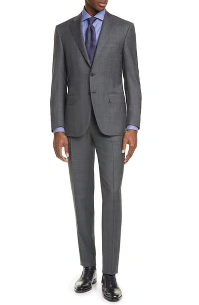Canali Siena Soft Classic Fit Glen Plaid Wool Suit In Grey Brown