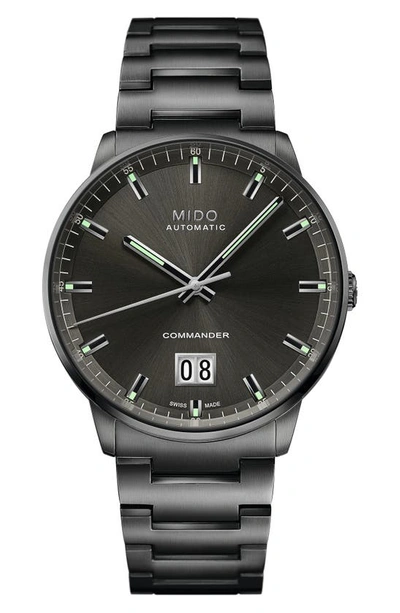 Mido Men's Swiss Automatic Commander Big Date Black Pvd Stainless Steel Bracelet Watch 42mm