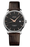 Mido Men's Swiss Automatic Baroncelli Brown Leather Strap Watch 40mm
