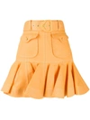 Zimmermann Topstitched Flounced-hem Linen-poplin Skirt In Orange