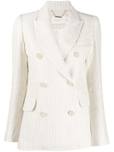 Zimmermann Super Eight Double-breasted Striped Linen Blazer In White