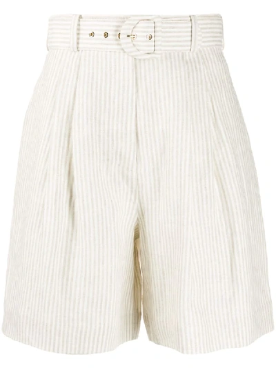 Zimmermann Super Eight High-rise Striped Linen Shorts In White