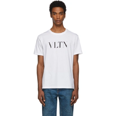 Valentino Vltn Logo-embroidered T-shirt In White