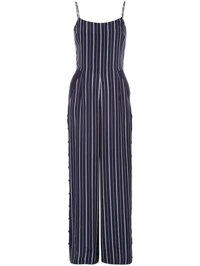 L Agence Finley Side Button Stripe Silk Jumpsuit In Navy Ivory Pinstripe