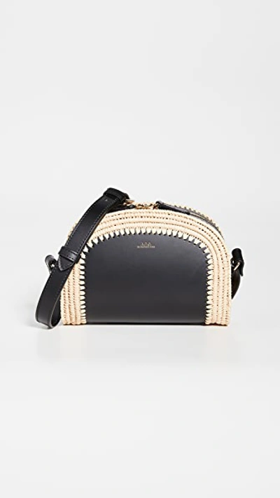 A.p.c. Raffia And Leather Mini Demi-lune Bag In Lzz Noir