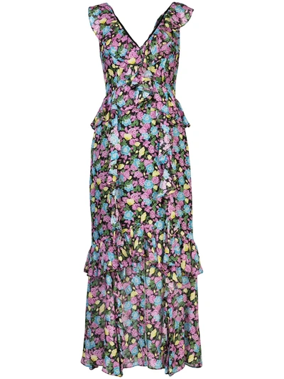 Amur Evita Floral-print Silk Midi Dress In Black Anemone Floral